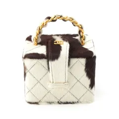 シャネル 95AW ハラコ ヴィンテージ ココマーク スクエア ミニ ハンドル バニティバッグ ブラウン ホワイト【中古】