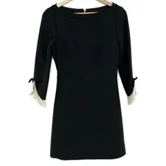 Kate spade(ケイトスペード) ワンピース サイズ0 XS レディース - 黒×ベージュ クルーネック/七分袖/ひざ丈/レース/リボン