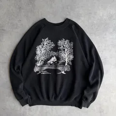 80s〜90s/Hanes/ヘインズ/USA製/アメリカ製/ラグランスリーブスウェット/森林風景/雪景色/スーベニア/季節/アートピース/ブラック/黒/jmaple