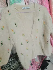 ザラ フラワー ビーズ カーディガン アイボリー