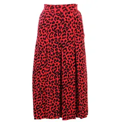 【極美品】GUCCI グッチ スカート レオパード ニット ロゴ プリーツ 膝下丈 シルク / コットン ボトムス レディース サイズ S レッド ブラック 赤 黒 イタリア製のサムネイル