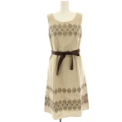 ローラアシュレイ LAURA ASHLEY ワンピース 7 ベージュ ノースリーブ 刺繍 ひざ丈 リボンベルト /HN ■GY61