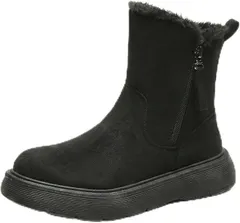 Natsume shopping mall レディース スノー ブーツ ムートン ショート 冬用 雪 シューズ 滑らない 防寒 裏ボア 防水 (ブラック,  23.5 cm)