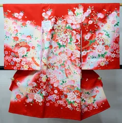 お宮参り 産着 のしめ 女児 女の子 正絹 赤色 綸子地 豪華絢爛 金刺繍 祝着 初着 一つ身 掛け着 熨斗目 NO43003