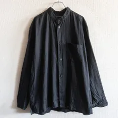 【美品】ISSEY MIYAKE【バンドカラー シャツ】3 ブラック コットンリネン オーバーシルエット イッセイミヤケ 26010571
