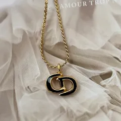 【美品】クリスチャンディオール ネックレスCDロゴ GPメッキ ゴールド ブラック レディース Christian Dior Vintage CD Logo Black Gold Necklace Accessories 22328