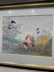 【額装】 日本風イラスト 童画 昭和レトロ 里山風景 インテリア