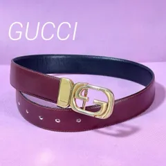 GUCCI グッチ リバーシブル ベルト ゴールド金具 インターロッキング G レッド ネイビー B0594090b