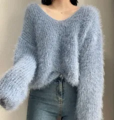 Vネック アンゴラ ニット