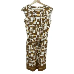 マッキントッシュフィロソフィー ワンピース サイズ36 M レディース美品  - ブラウン×白×ダークイエロー ノースリーブ/ひざ丈