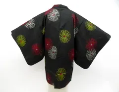 【一輝堂】羽織 アンティーク 銘仙 紬 しつけ付 花 羽織紐別売り 正絹 着物 身丈約82.5cm 裄丈62cm 26z01-285