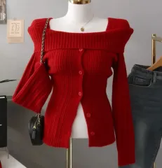 スクエアネック オフショルダー ニット