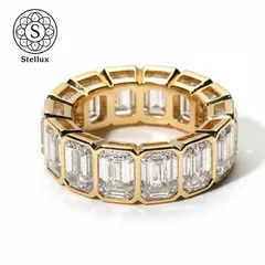 【5.4ctが放つ圧倒的オーラ】 モアサナイトリング / フルエタニティ / 18Kゴールドコーティング / シルバー925 / エメラルドカット / Dカラー / VVSクラス / レディース指輪 / プレゼント / ギフト/GRA鑑定書付き