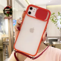 iPhone12 iPhone12Pro 背面ケース ケース カバー スライドカメラプロテクター クロスボディストラップ クリア マット フルカバー ストラップ付