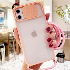 iPhone12 iPhone12Pro 背面ケース ケース カバー スライドカメラプロテクター クロスボディストラップ クリア マット フルカバー ストラップ付