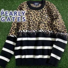 PEARLY GATES パーリーゲイツ ゴルフ 日本製 ウール混 ボーダー柄 レオパード柄 丸首 長袖 ニット プルオーバー セーター ゴルフウェア レディース 055-2270032 定価3.7万 ブラック ブラウンベージュ 0 ▲041▼51001w05