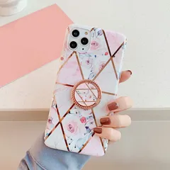 iPhone12ProMax 背面ケース ケース カバー ラグジュアリー マーブル フラワー 花 メッキ ホールドリング スタンド機能 おしゃれ 可愛い