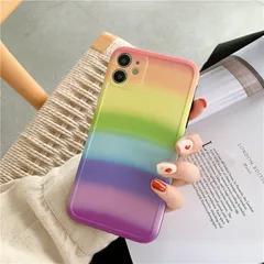 iPhone12Pro 対応 背面ケース ケース カバー 高級 グラデーション レインボー カラフル カメラレンズカバー カメラ穴 保護 ソフト