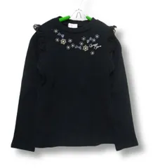 ☆【極美品】メゾピアノ mezzo piano リブニットセーター 花モチーフ リボンモチーフ  肩フリル ロゴ刺繍  黒 ブラック 女の子 130サイズ 秋冬春用■管理番号L29782AWS26-260126-20（198）