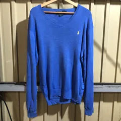 1607 Polo by Ralph Lauren セーター ブルー L ポロバイラルフローレン ニット コットン ワンポイント 刺繍ロゴ ポロポニー 古着卸 アメリカ仕入