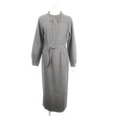 スリークォーター 3/4three quarter ワンピース F グレー スタンドカラー 長袖 ロング ベルト付 /MN9 ■GY61