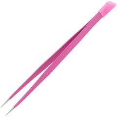 Prendre Nail Tweezers, Silicone Pusher with Cap, Ultra-Fine Tip, for Gel Nails, Tweezers with Silicone Brush, Gel Nails, Self-Nail, Nail Art, Nail Supplies, Nail Stickers (Pink) PR-NAIL24TWE-PK
