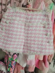 輸入 ピンク 白 ギンガムチェック ツイード ハーフパンツ