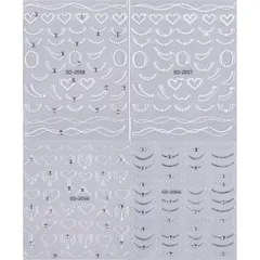 WBLDB ネイルアート3Dデコレーションセット, ハート・ジュエリー・ジェム・クロス・チェーンデザイン, 自己粘着ネイルシール 4枚