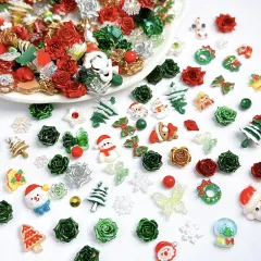 ネイルパーツ 100個セット 3Ｄ 立体 可愛い クリスマスツリー サンタクロース 雪だるま 雪の結晶 花 蝶 ネイルストーン クリスマス ジェルネイル レジン用 ジュエリーパーツ ネイルアート ハンドメイド デコパーツ ランダム形