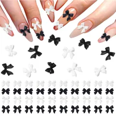 ネイルパーツ リボン 100個セット 3D立体 蝶結び 黒白リボン 収納ケース付き ネイル用 ネイルアート ネイルデコレーション 手作り ネイル装飾 DIY ジュエリーパーツ ハンドメイド (100個)