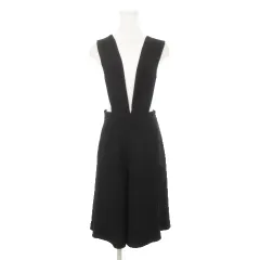 ルージュヴィフ Rouge vif サロペット オーバーオール パンツ ワイド ハーフ 2way タック 光沢感 シンプル ワントーン 36 黒 ブラック /MN3