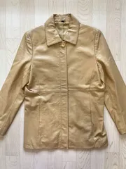 ベージュ シンプル 本革 ジャケット