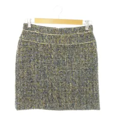 ボールジー BALLSEY トゥモローランド スカート ツイード ブークレ ミニ タイト ループ ストレッチ ウール ラメ ライン 光沢感 38 青 ブルー /AO10