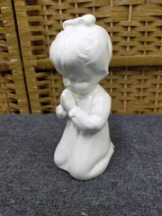 陶器製 祈る少女 貯金箱 高さ17cm 昭和レトロ ヴィンテージ ホワイト インテリア