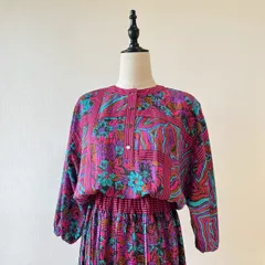 Diane Freis ダイアン フライス 香港製 ピーチピンクの花柄ドレス ワンピース