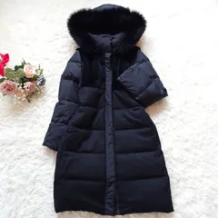 エムプルミエブラック　M-premier BLACK　ロング　ダウンコート　ダウンジャケット　フード　ファー　異素材　ドッキング　ラビッドファー　フォックスファー　ブラック　黒　36　S　美シルエット　防寒　通勤　カジュアル　フォーマル