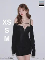 ブラック [GL4143-BLGY-2601]【ROBE de FLEURS Glossy/ローブドフルール グロッシー】長袖/ ラメニット / ボレロセット / タイト/ ミニドレス / キャバドレス/ Andy/ AngelR