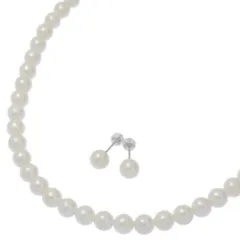 (ラスト1点) 6.5-7mm ジュエリーセット･アコヤ真珠/Japan Pearl/パールピアス･ネックレス セット/Sv925×K14WGコンビ-31.1g【♀】【S】【レディース】★■599836【中古】