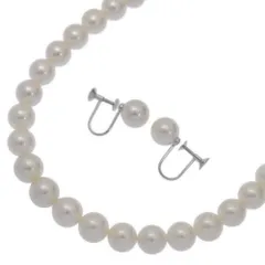 (ラスト1点) Φ7.5-8mm/MIKIMOTO ミキモト イヤリング×ネックレスセット･アコヤ真珠/Japan Pearl/パールセット/K18WG/750-39.2g/翌日配送可【♀】【N】【レディース】★■600232【中古】