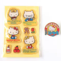 HR0305 SANRIO サンリオ Hello Kitty ハローキティ シール ピンバッジ  2点セット ステッカー レトロ レア