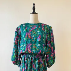 Susan Freis スーザン フライス アメリカ製 US製 グリーン 花柄 ドレス ワンピース