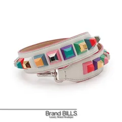美品 FENDI フェンディ Strap You ストラップユー ショルダーストラップ 8AV077 スタッズ スナップフック ホワイト マルチカラー