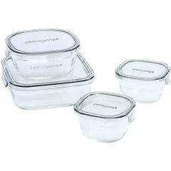 iwaki(イワキ) 耐熱ガラス 保存容器 クールグレー 角型 4点セット パック&レンジ PCPRN4GY21