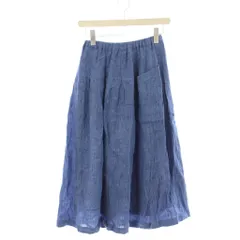 ジャンニ ロ ジュディチェ GIANNI LO GIUDICE フレアスカート 麻 リネン 34 青 ブルー ギャザーウエスト パッチポケット シワ加工 /LP ■GY61
