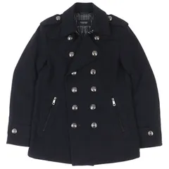 美品△BURBERRY BLACK LABEL バーバリーブラックレーベル 裏地チェック柄 ロゴメタルボタン 中綿 キルティング ウール ピーコート ダークネイビー M 正規品