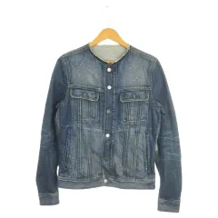 ハレ HARE デニムジャケット 上着 S 青 ブルー インディゴ ノーカラー 長袖 カットオフ フラップポケット /MN22 ■GY61