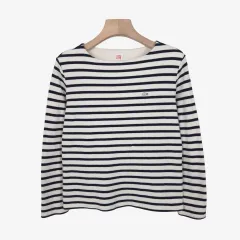 55 ラコステ 白 ネイビー ストライプ ワッフル Tシャツ