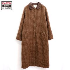 90s USA製 vintage L.L.Bean チェック柄 襟スウェード ウール コート レディース 表記Lサイズ