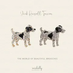 ブローチ 犬 ジャック ラッセル テリア アクセサリー キラキラ 可愛い 大人可愛い ブラック 黒 ゴールド ラインストーン クリア ピン バッグ コート ジャケット 帽子 おしゃれ ギフト プレゼント