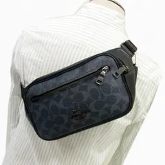 ◇COACH CU551 チャコールブラック エリアス ベルトバッグ シグネチャー デニム クロスボディバッグ コーチ メンズ レディース
